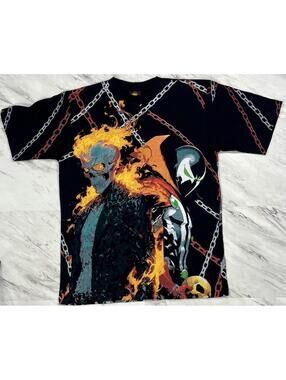 Spawn vs Ghost Rider Comic AOP Graphic Shirt XL Chains Marvel Image Tee #11P